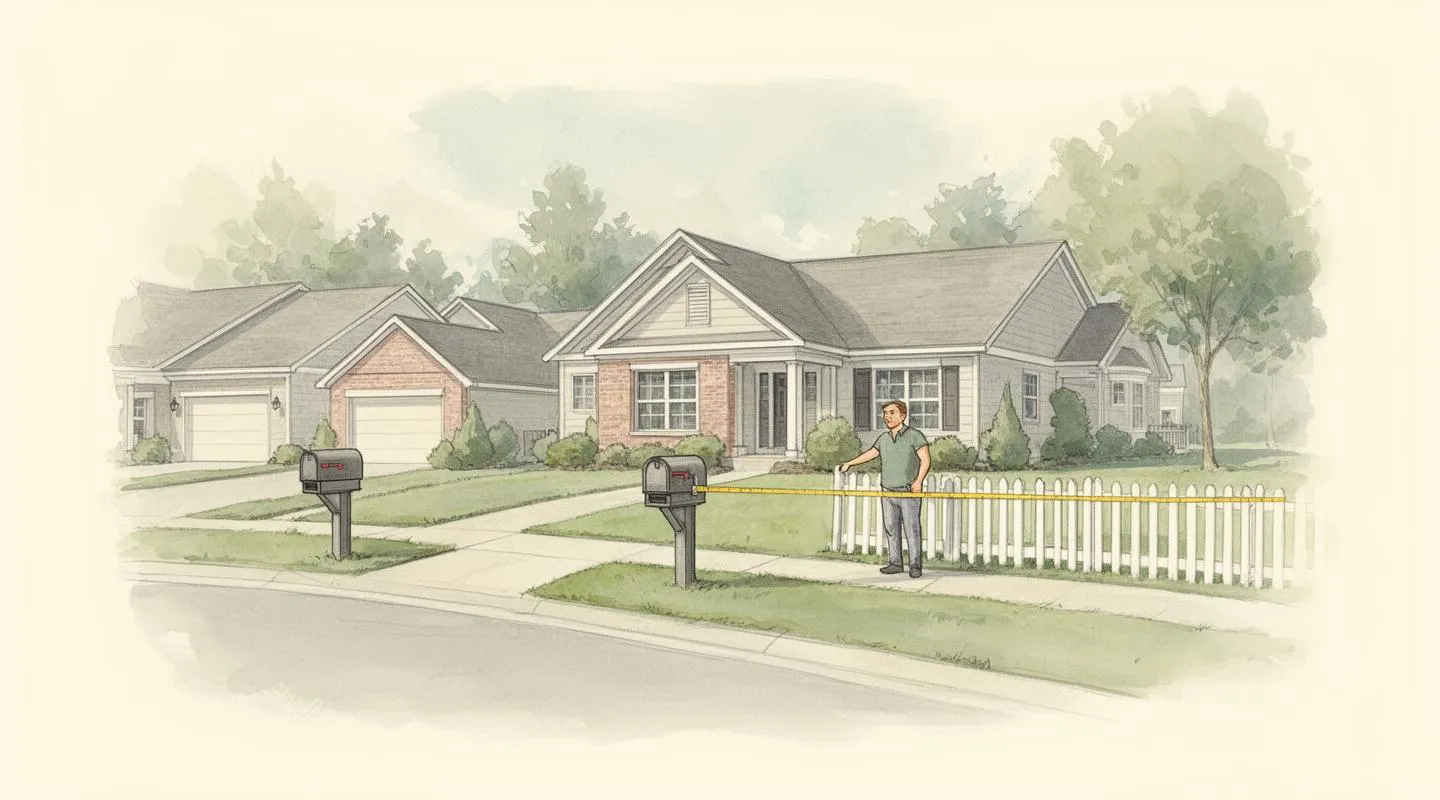 Illustration: A tidy suburban cul-de-sac of similar houses with matching mailboxes and trimmed lawns