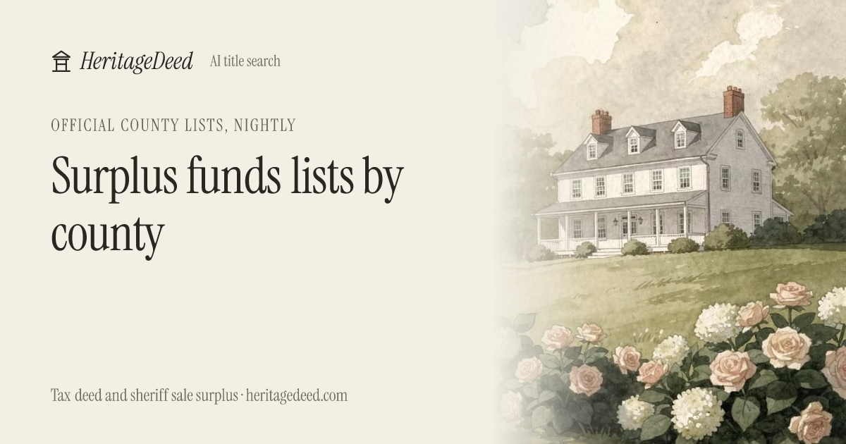 Surplus Funds List by County, Updated Nightly | HeritageDeed
